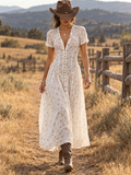 Cream Floral Button Front Midi Dress