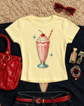 Yellow Milkshake Cherry Graphic Baby Tee