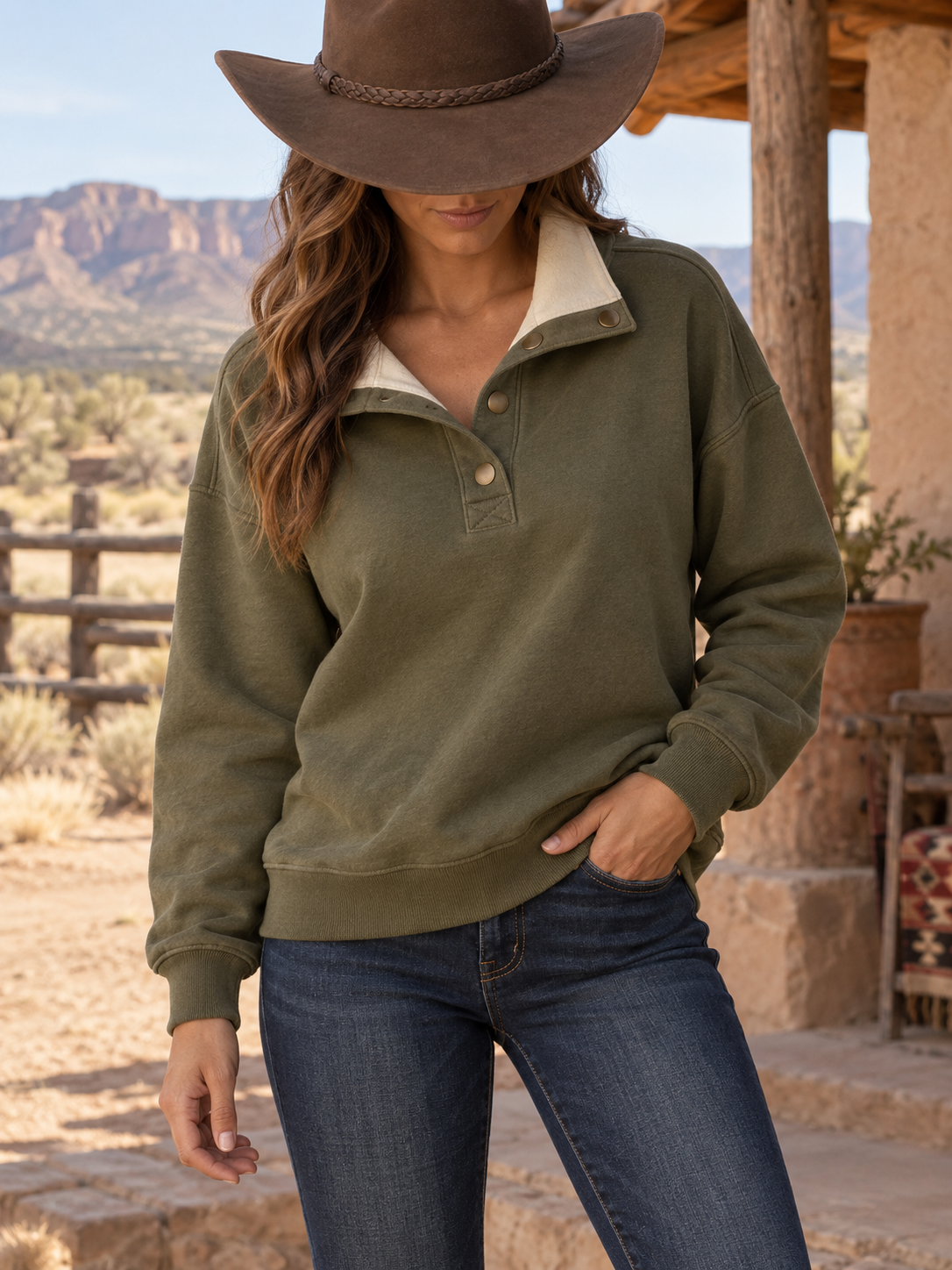 Olive Half Zip Collared Sweatshirt