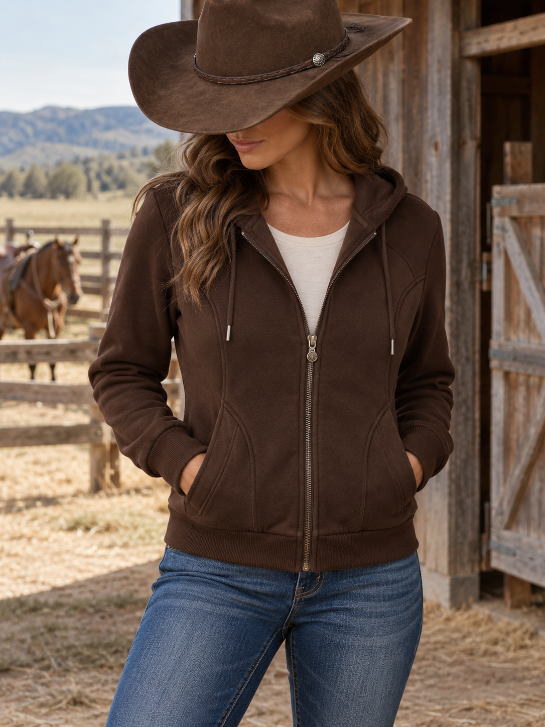 DarkBrown Full Zip Hoodie
