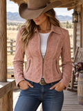 Pink Embroidered Long Sleeve Zip Front Jacket