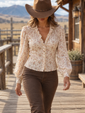 Floral Print Ruffle Neck Long Sleeve Blouse