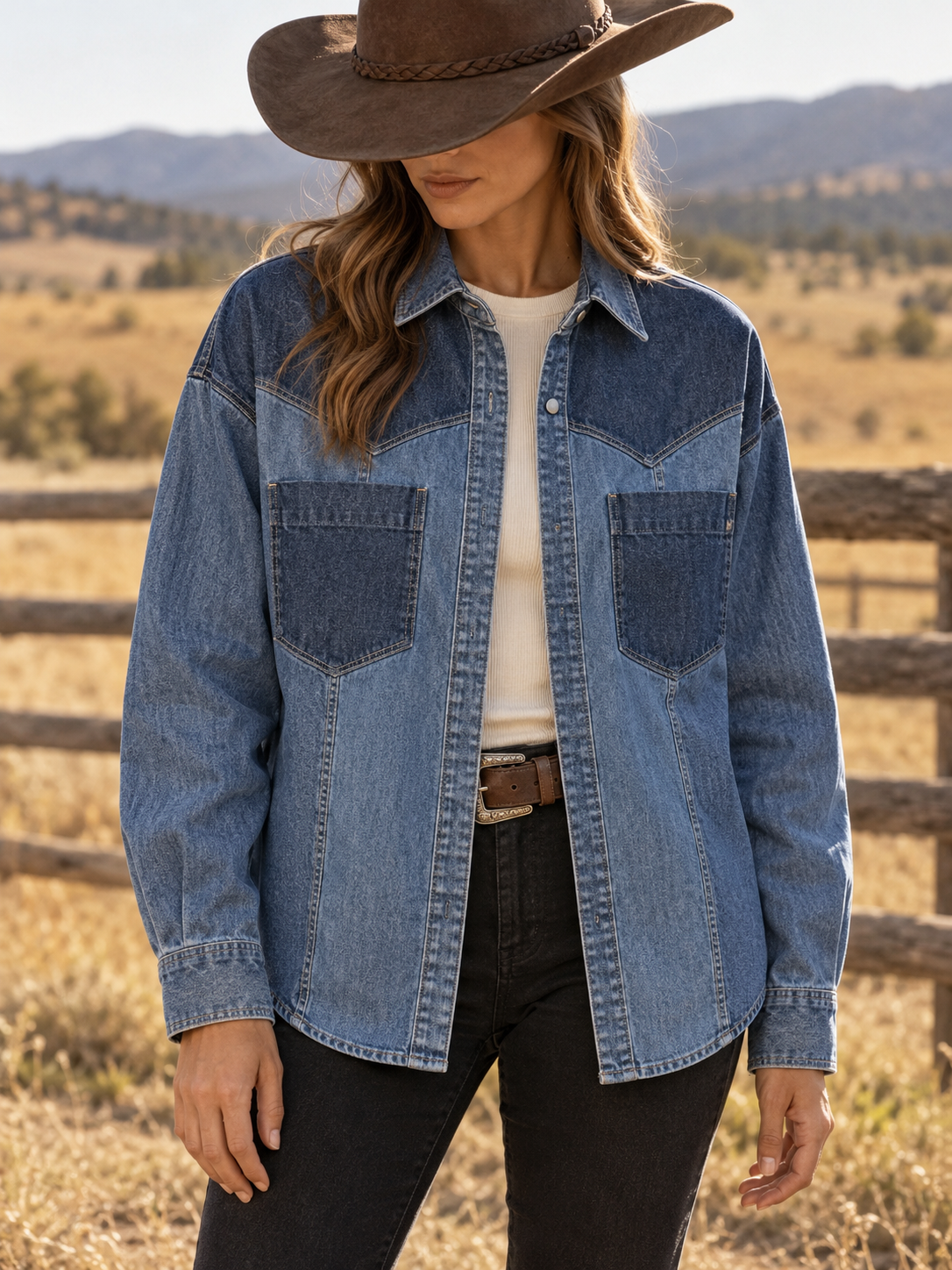 Blue Denim Western Yoke Shirt Jacket