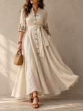 Beige Linen Button Front Maxi Dress