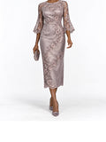Mauve Lace Floral Applique Midi Dress