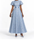 LightBlue Lace Short Sleeve Maxi Dress