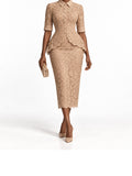 Beige Lace Peplum Midi Dress