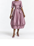 Mauve Satin Bubble Hem Midi Dress