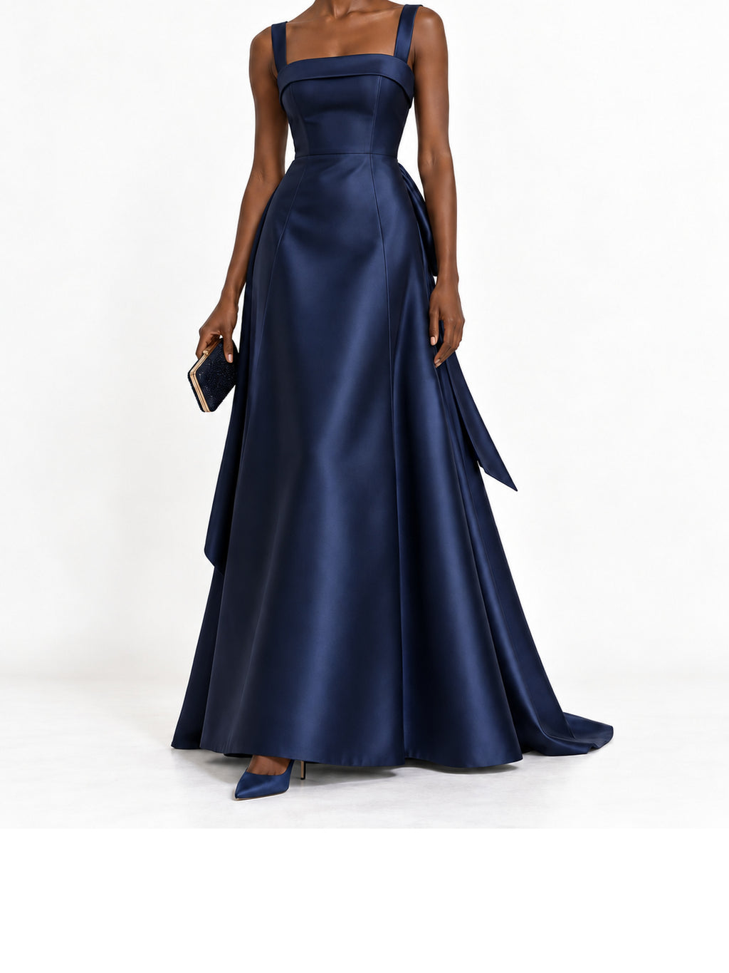 Navy Satin Square Neck Maxi Dress