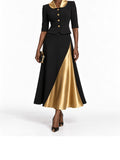 Black Gold Satin Panel Midi Dress