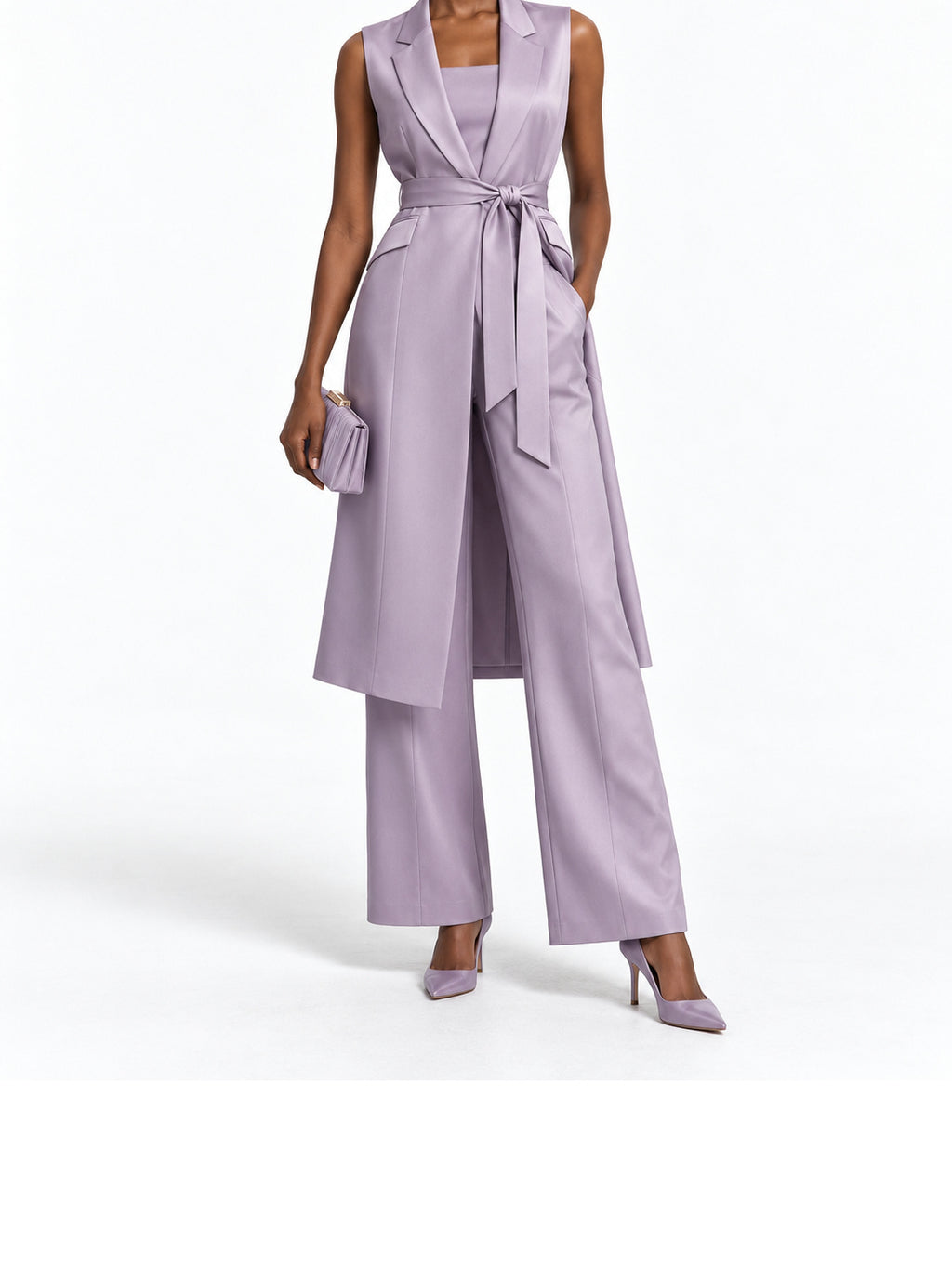 Lilac Satin Sleeveless Wrap Jumpsuit