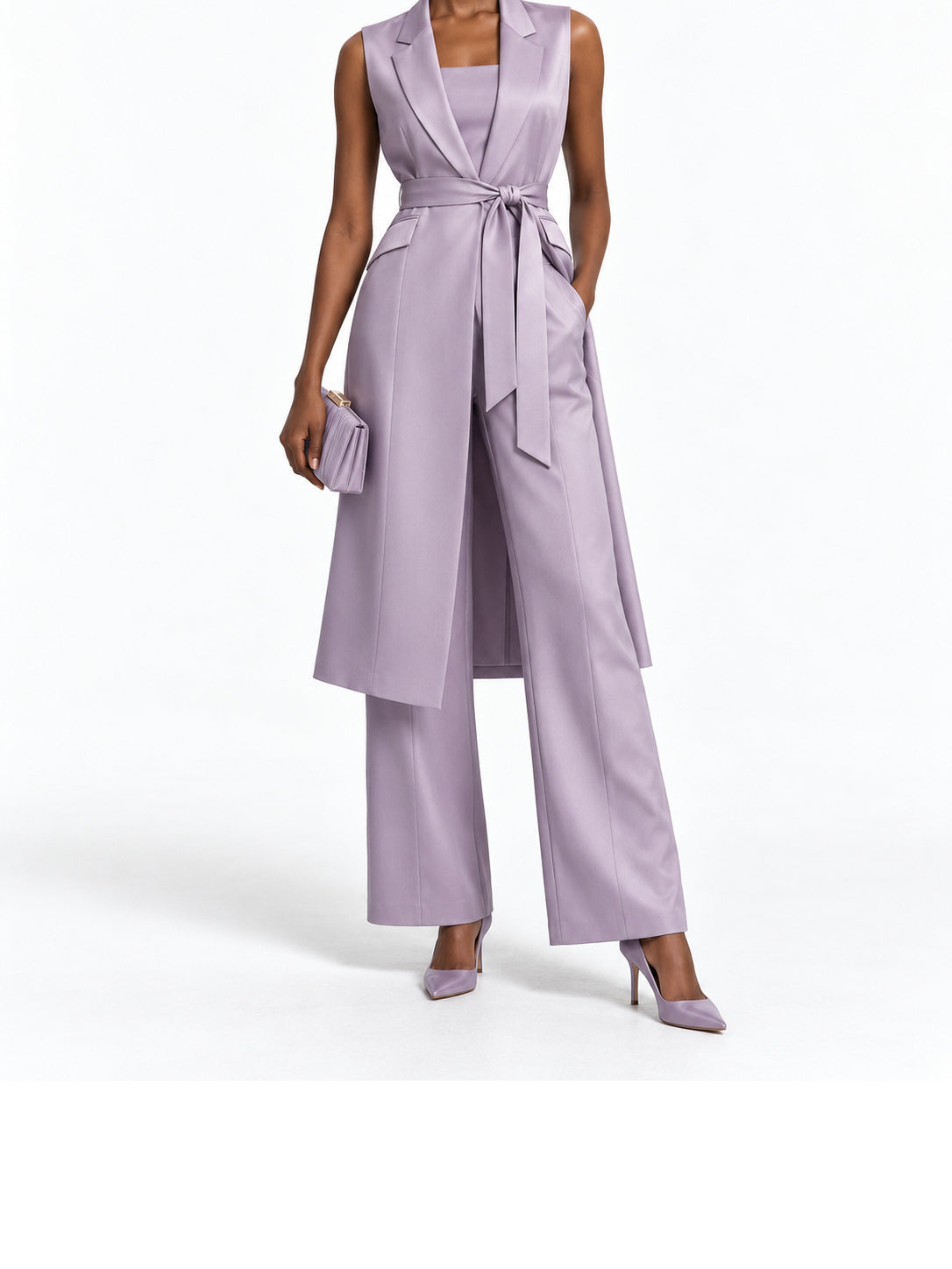 Lilac Satin Sleeveless Wrap Jumpsuit