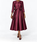 Burgundy Satin Cropped Jacket and Midi Skirt Set