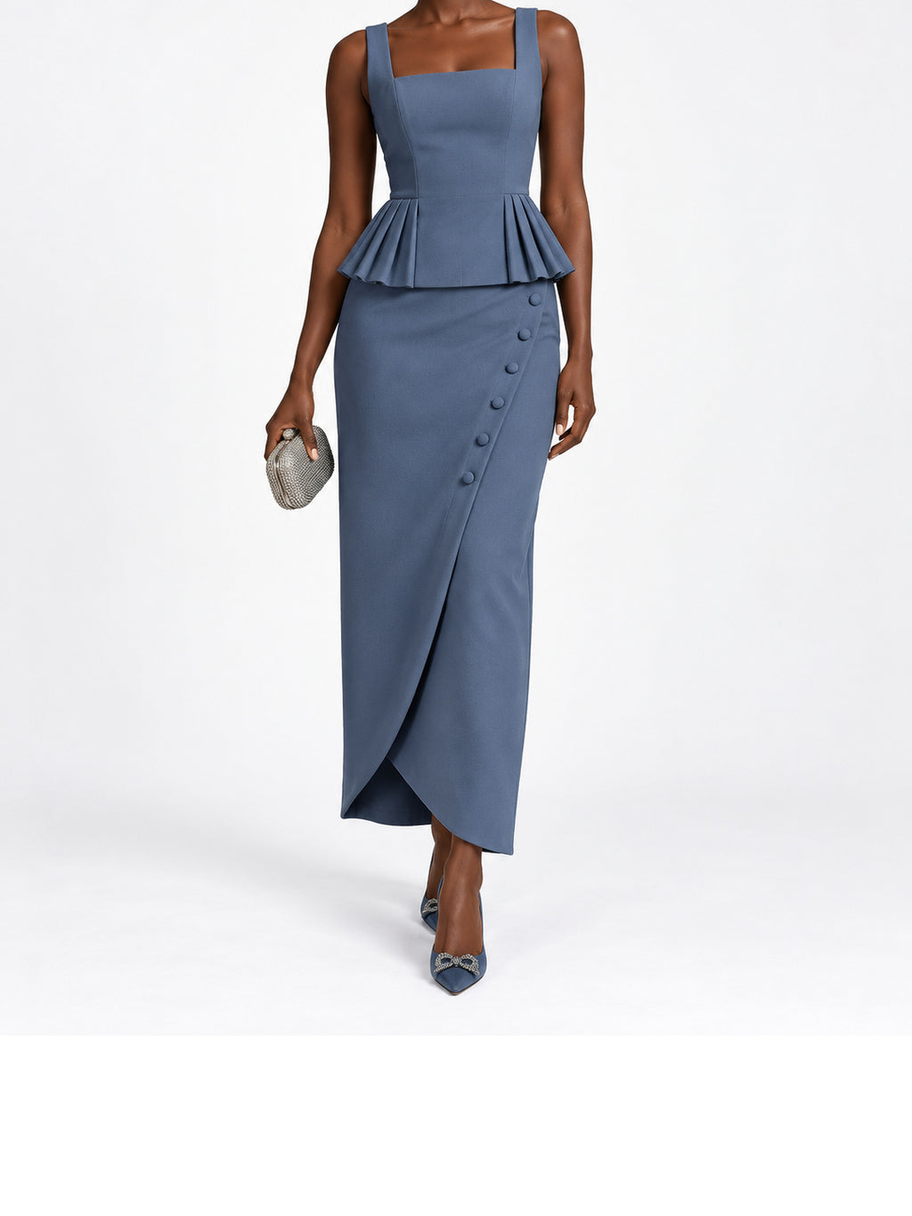 Blue Stretch Peplum Midi Dress