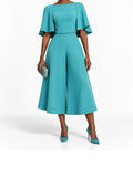 Teal Cape Sleeve Wide Leg Jumpsuit