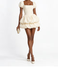Cream Puff Sleeve Bubble Hem Mini Dress