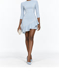 LightBlue Long Sleeve Ruffle Hem Mini Dress