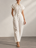 White Floral Applique Sleeveless Jumpsuit