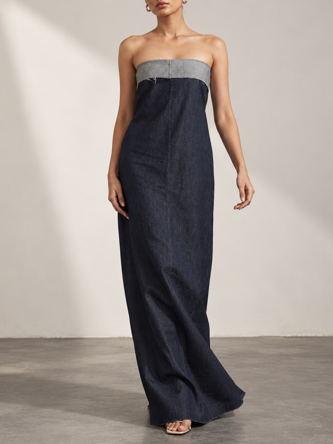 DarkBlue Denim Strapless Maxi Dress