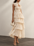 Cream Lace Tiered Midi Dress