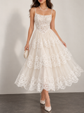 Cream Lace Tulle Midi Dress