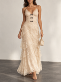 Cream Lace Bow Detail Sleeveless Tiered Maxi Dress