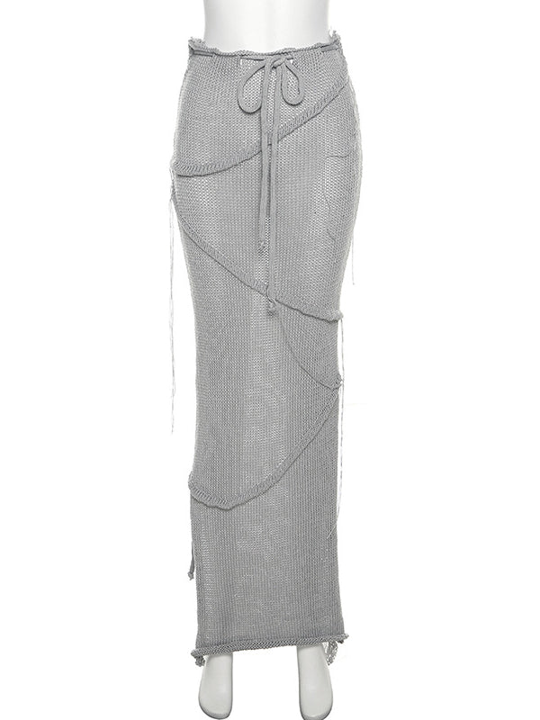 Grey 2 Pieces Tube Mesh Tie Slit Drawstring Chic Bodycon Photoshoot Baby Shower Maternity Maxi Dress