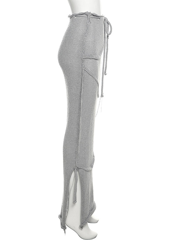 Grey 2 Pieces Tube Mesh Tie Slit Drawstring Chic Bodycon Photoshoot Baby Shower Maternity Maxi Dress