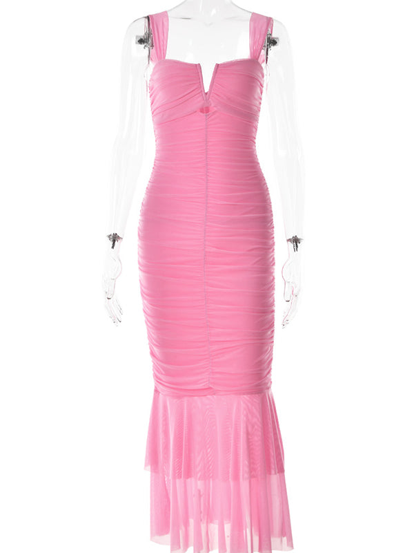 Condole Belt Ruched Bodycon Cut Out Mermaid Sleeveless Babyshower Maternity Maxi Dress