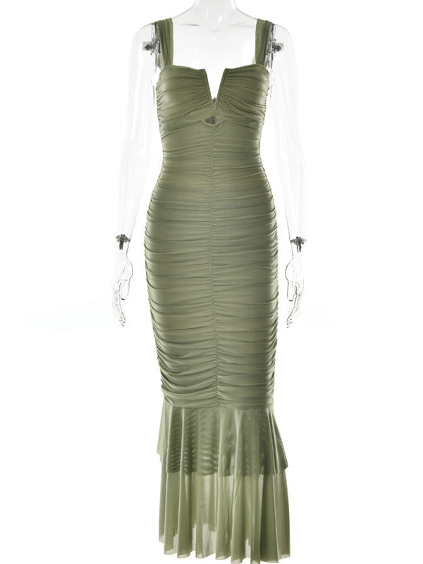 Condole Belt Ruched Bodycon Cut Out Mermaid Sleeveless Babyshower Maternity Maxi Dress