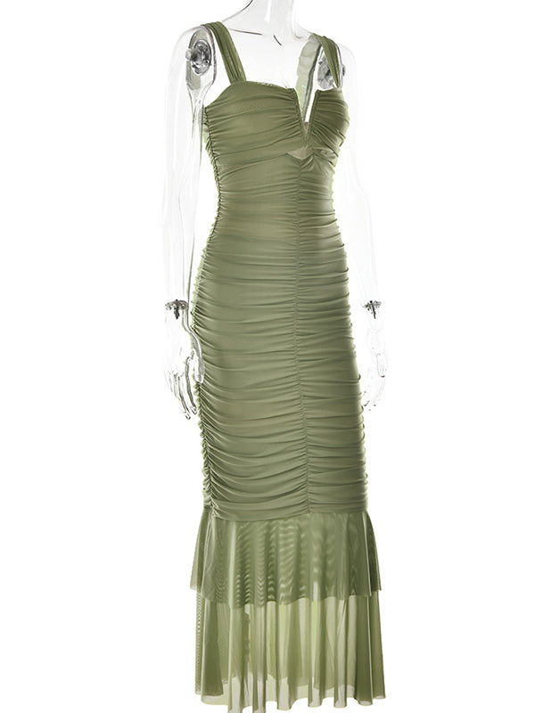 Condole Belt Ruched Bodycon Cut Out Mermaid Sleeveless Babyshower Maternity Maxi Dress