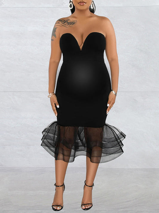 Belly Friendly Bandeau Bdoycon Mesh Mermaid Babyshower Maternity Maxi Dress