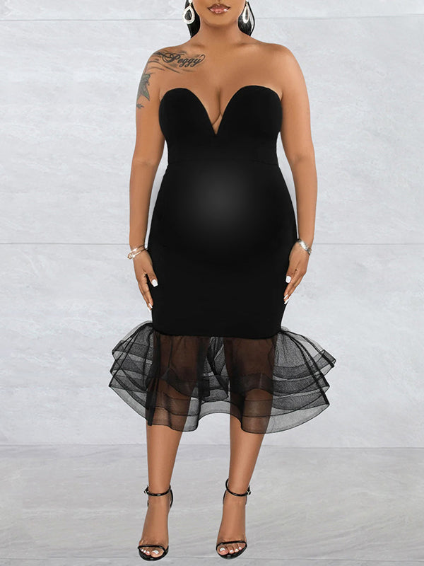 Belly Friendly Bandeau Bdoycon Mesh Mermaid Babyshower Maternity Maxi Dress