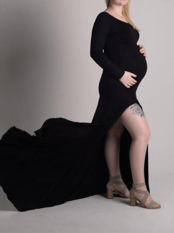 Side Split Mermaid Off Shoulder Bodycon Photoshoot Maternity Maxi Dress