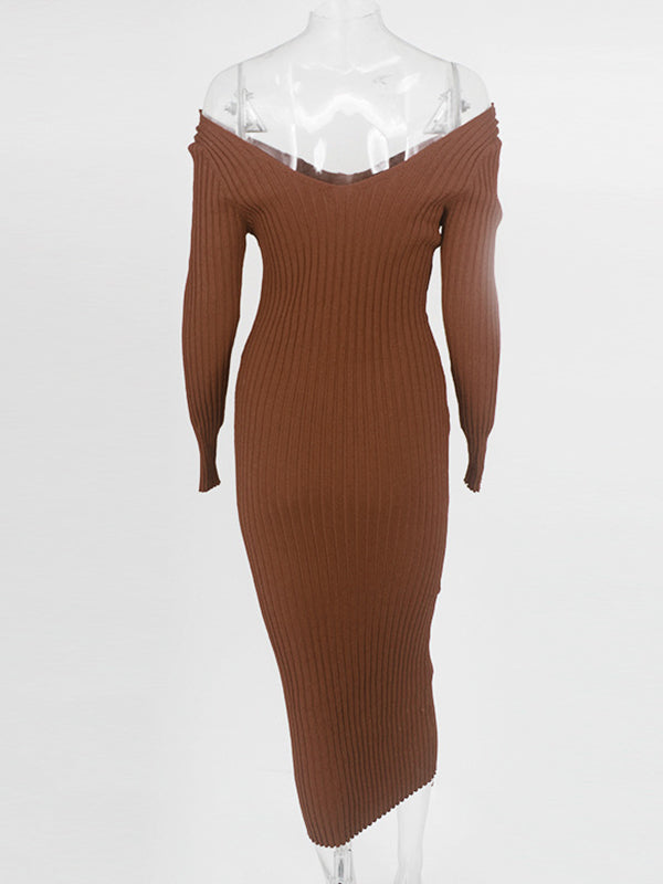 Off Shoulder Backless  Sweater Long Sleeve Bodycon Baby Shower Maternity Midi Dress