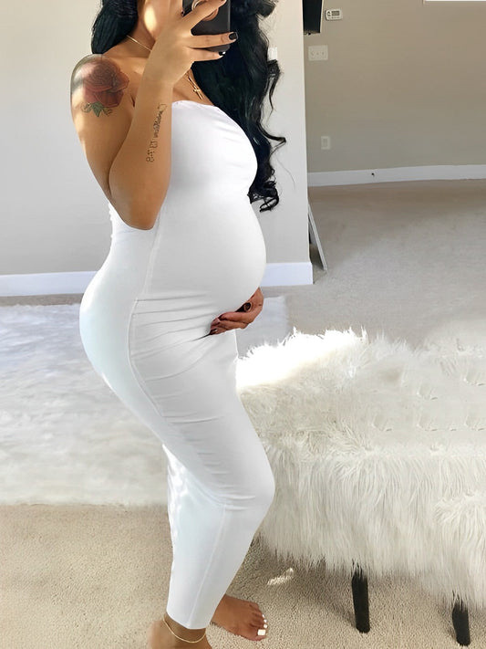 Bandeau Strapless Tube Party Dress Sleeveless Bodycon Babyshower Casual Maternity Maxi Dress
