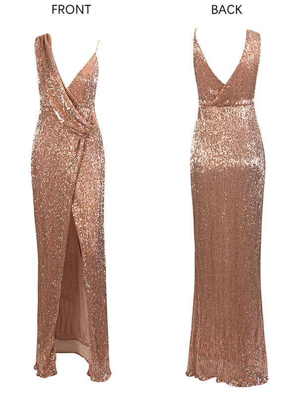 Off Shoulder Sequin Side Slit V-Neck Baby Shower Party Gown Photoshoot Maternity Maxi Dress