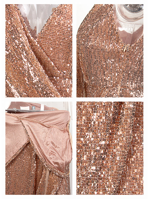 Off Shoulder Sequin Side Slit V-Neck Baby Shower Party Gown Photoshoot Maternity Maxi Dress