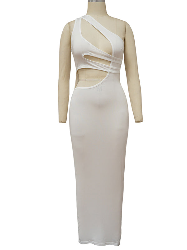 White One Shoulder Cut Out Bodycon Party Club Photoshoot Baby Shower Maternity Maxi Dress
