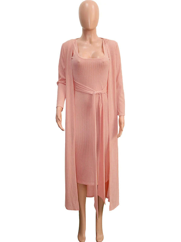 Pink Sweater Off Shoulder Sashes Cardigans Bodycon 2-in-1 Baby Shower Maternity Midi Dress
