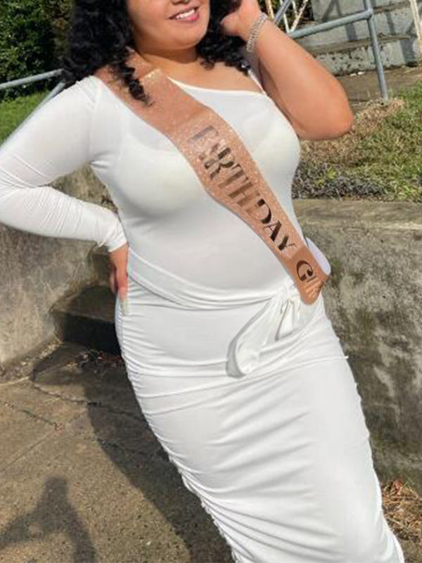 White Off Shoulder Ruffle Sashes Bodycon Cute Baby Shower Long Sleeve Maternity Midi Dress