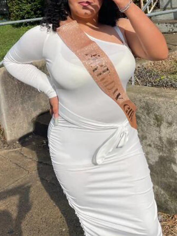 White Off Shoulder Ruffle Sashes Bodycon Cute Baby Shower Long Sleeve Maternity Midi Dress