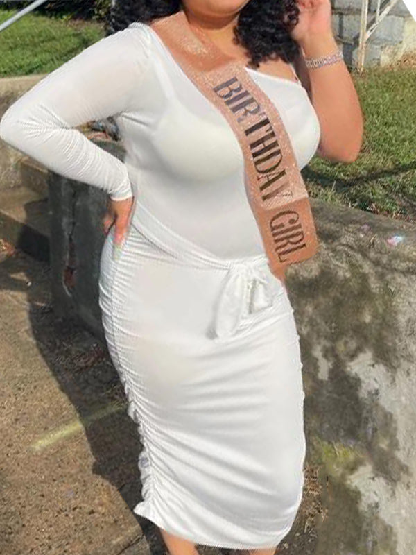 White Off Shoulder Ruffle Sashes Bodycon Cute Baby Shower Long Sleeve Maternity Midi Dress