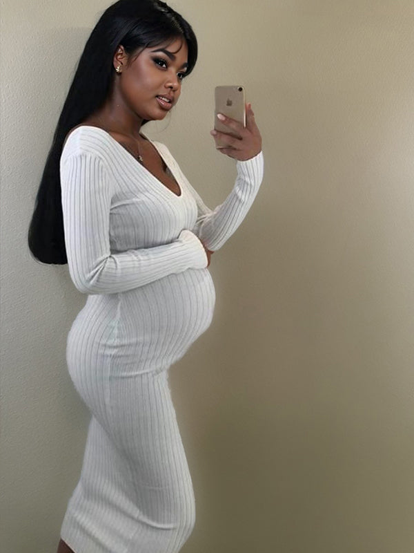 Off Shoulder Knit Party Bodycon Baby Shower Pencil Pregnant Maternity Sweater Maxi Dress