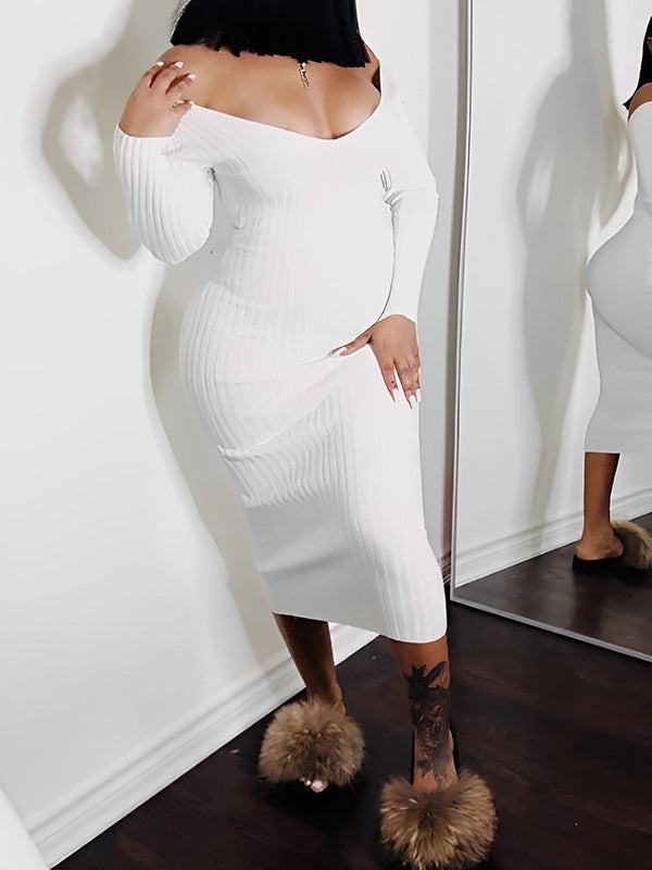 Off Shoulder Knit Party Bodycon Baby Shower Pencil Pregnant Maternity Sweater Maxi Dress