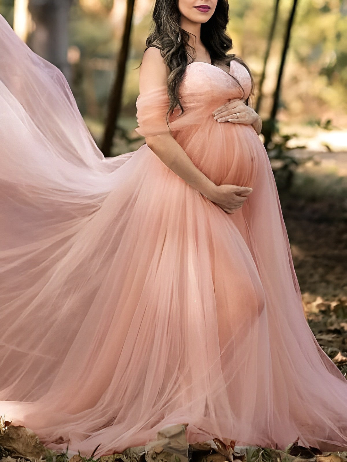 Grenadine Tulle Lace Off Shoulder Baby Shower Photoshoot Pregnant Maternity Maxi Dress