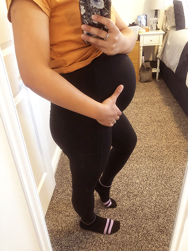 Black Pockets High Rise Stretch Pregnant Legging Sports Maternity Long Leggings