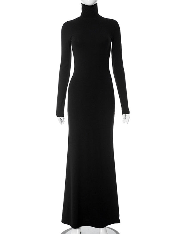 Solid Color High Neck Bodycon Mermaid Photoshoot Maternity Maxi Dress