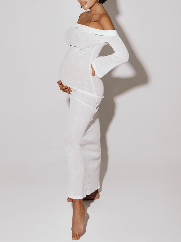 White Off Shoulder Backless Sheer Elegant Fashion Photoshoot Maternity Maxi Dress