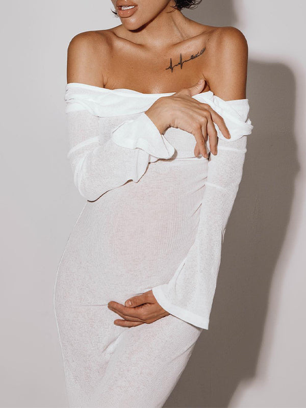 White Off Shoulder Backless Sheer Elegant Fashion Photoshoot Maternity Maxi Dress